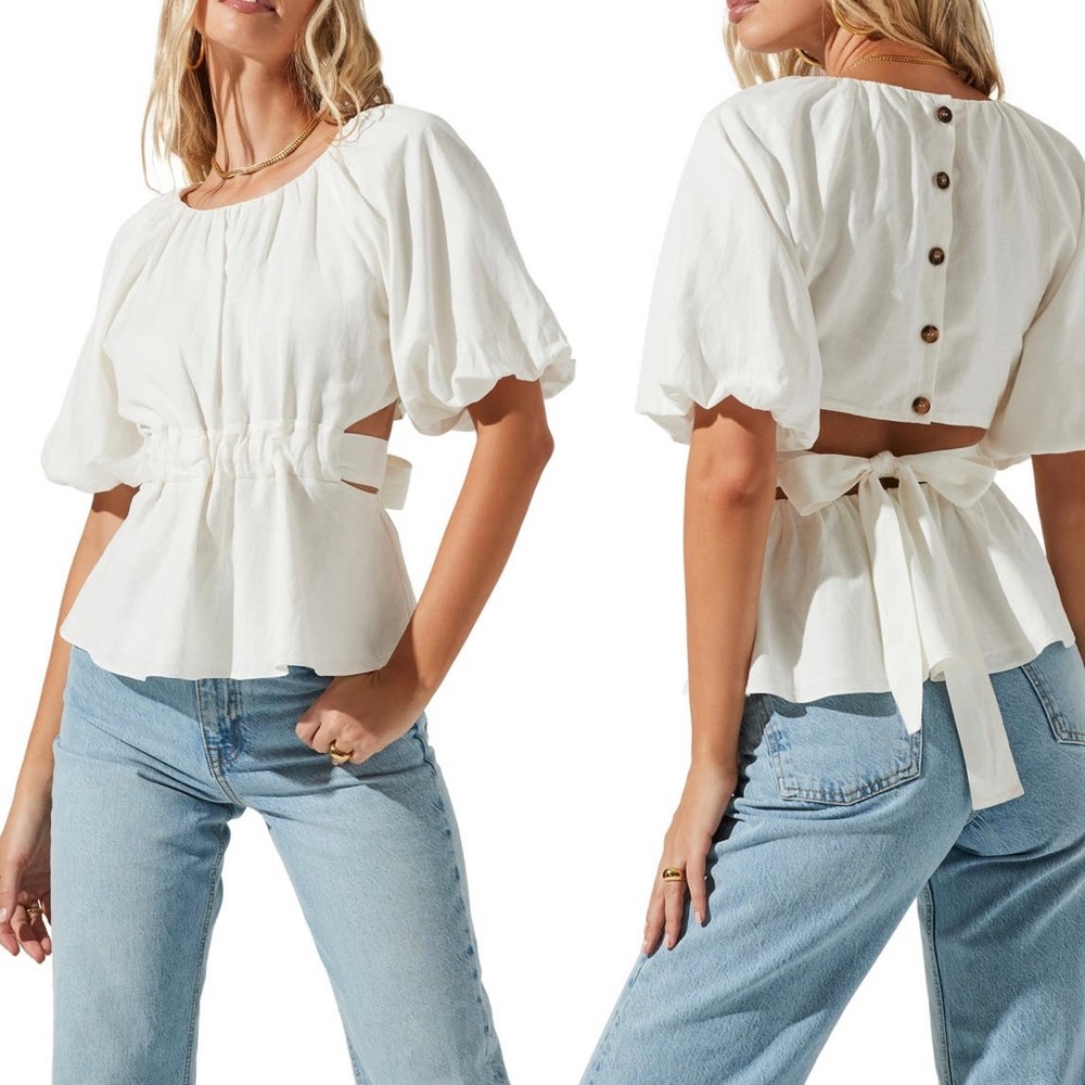 ASTR the label Vendetti open back linen blend top size M